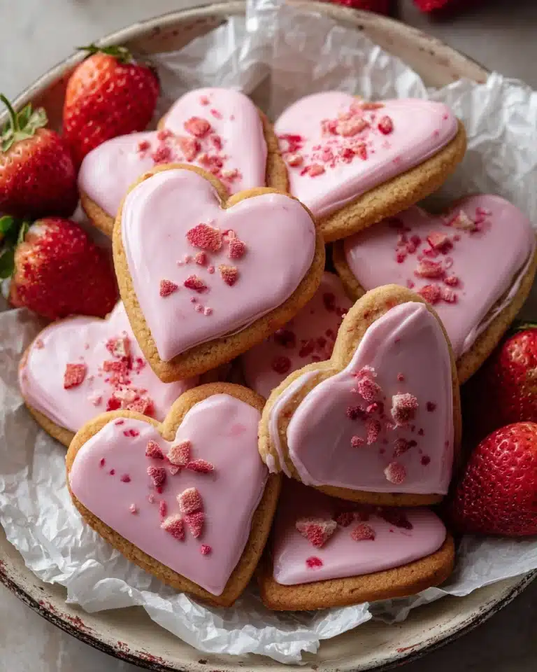 Heart-Shaped Strawberry Shortbread Cookies Recipe