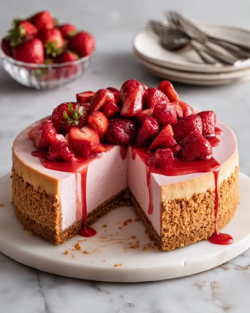 The Best Baked Strawberry Cheesecake (Gluten Free Option) Recipe