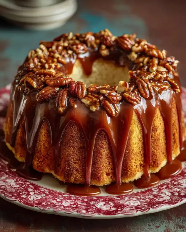 Caramel Brown Sugar Pound Cake with Candied Pecans Recipe