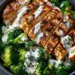 grilled chicken & broccoli bowls with creamy garlic sauce Recipe