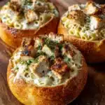 Chicken Alfredo Garlic Bread Bowls Recipe 6 Chicken Alfredo Garlic Bread Bowls Recipe