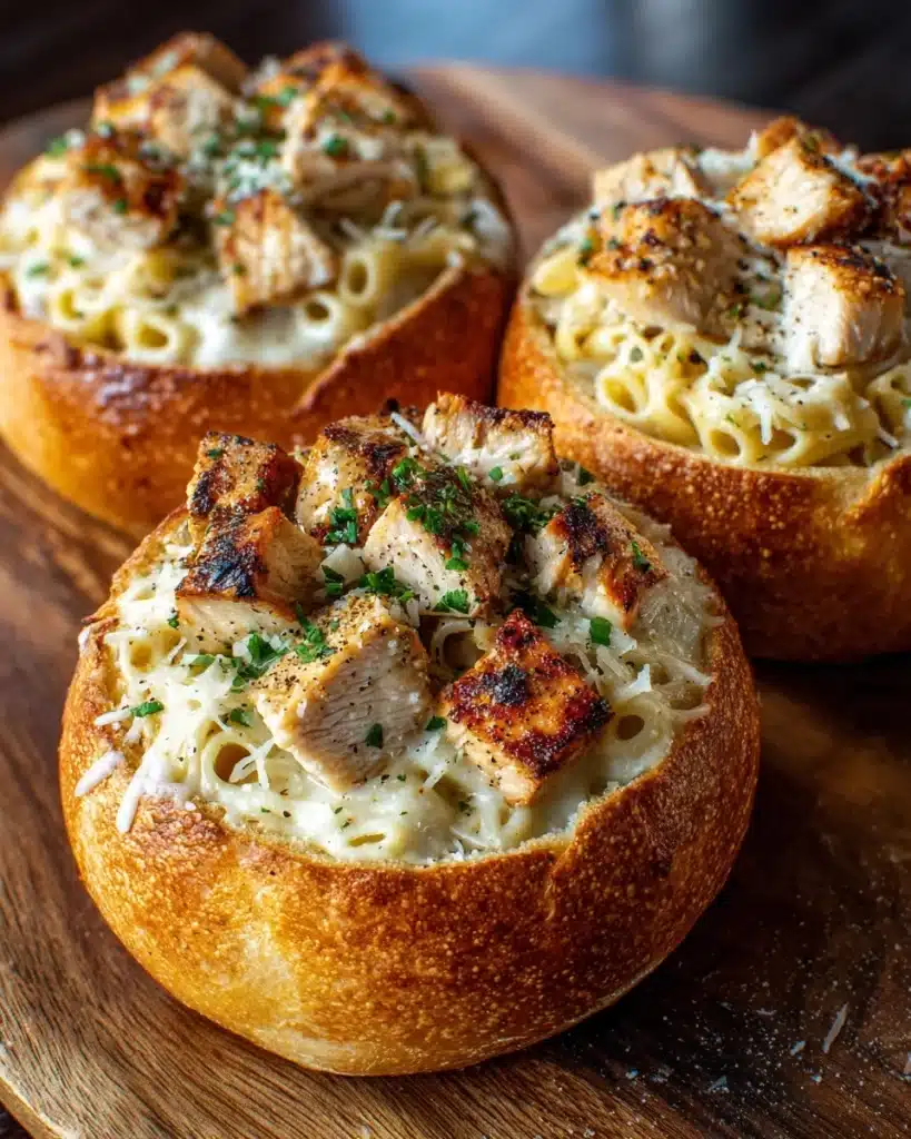 Chicken Alfredo Garlic Bread Bowls Recipe