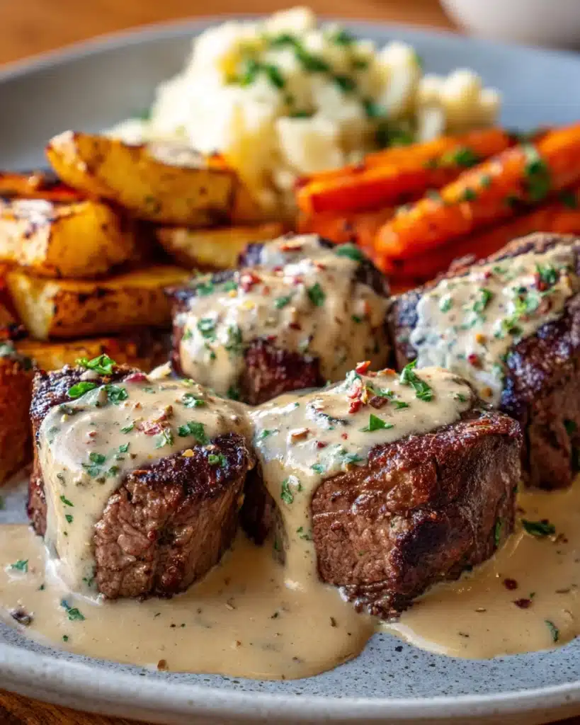 Garlic Butter Steak Bites with a Rich Parmesan Cream Sauce Recipe