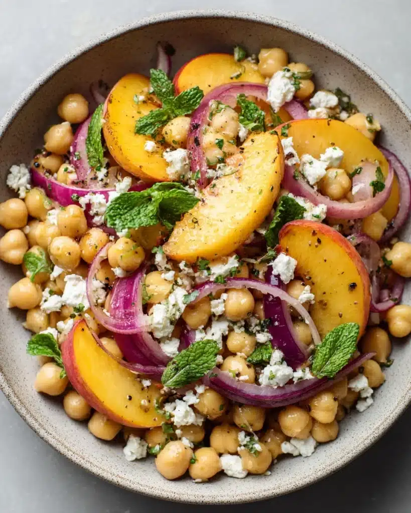 Chickpea Peach Salad with Honey Lime Dressing Recipe