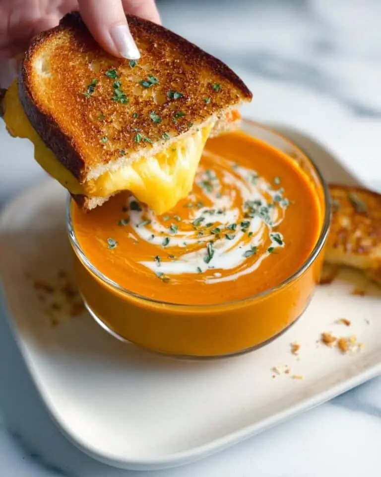 Easy Tomato Soup with Melted Cheese Grilled Sandwich Recipe