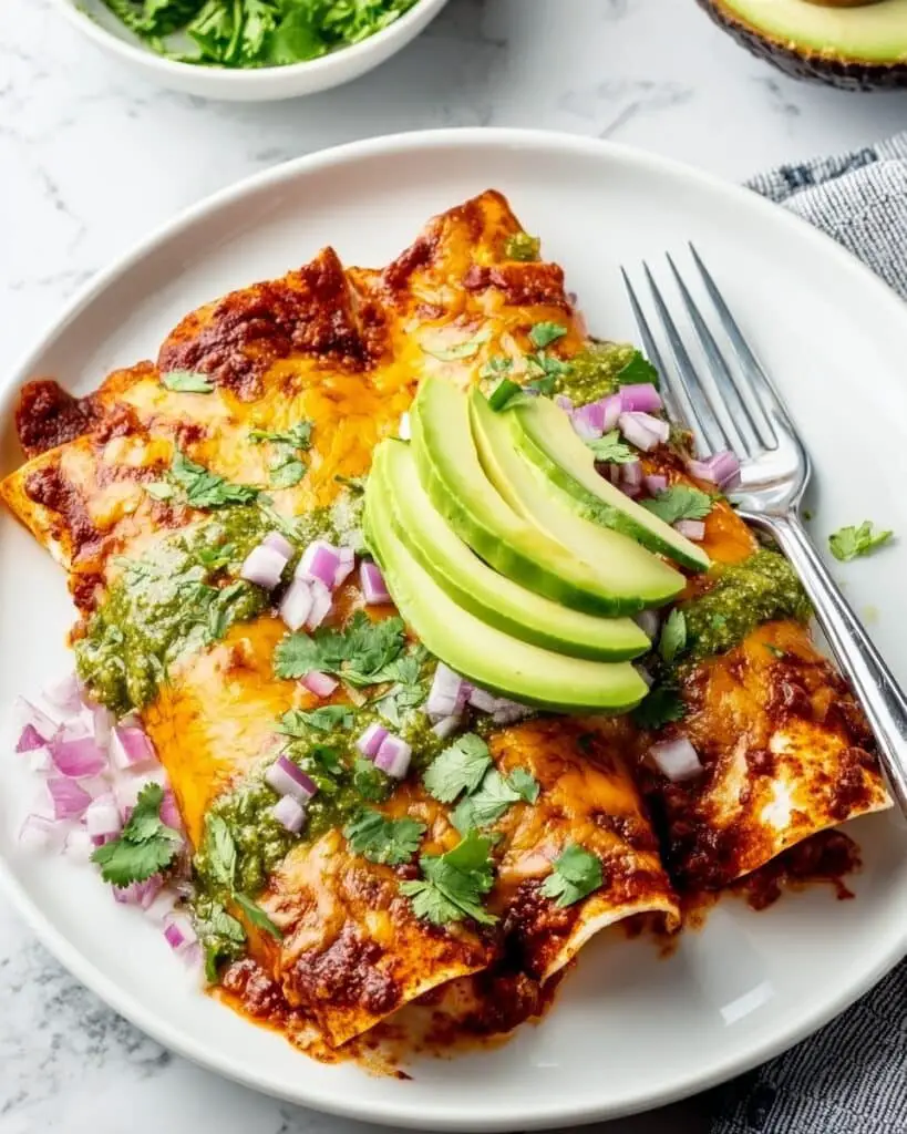 Dreamy Refried Bean Chicken Enchiladas with Homemade Enchilada Sauce Recipe