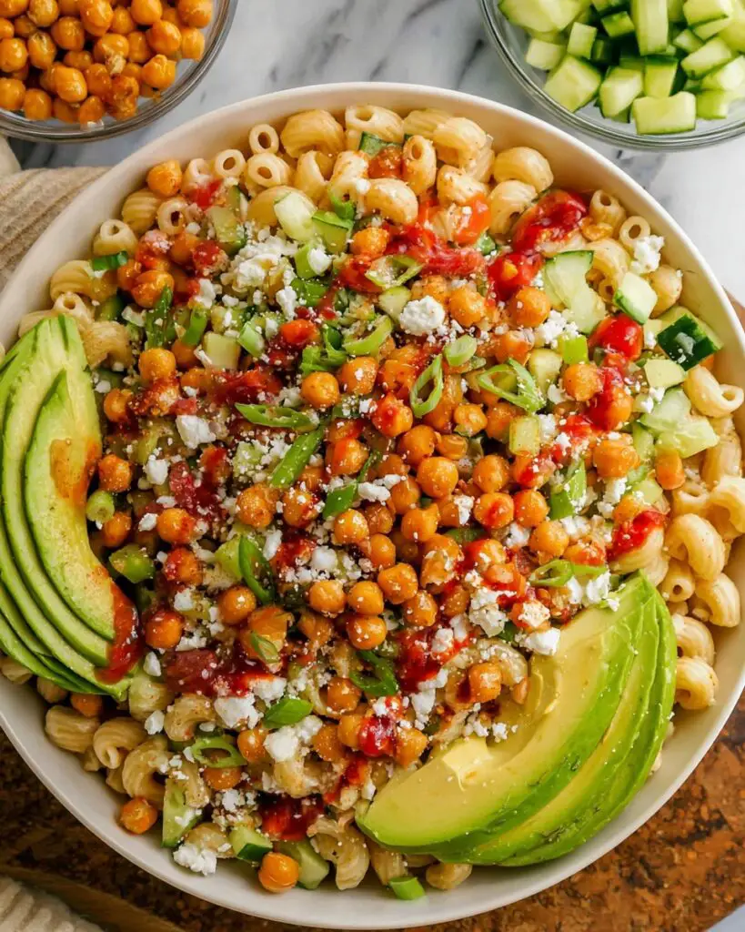 Buffalo Pasta Salad with Feta, Veggies, and Creamy Buffalo Ranch Dressing Recipe