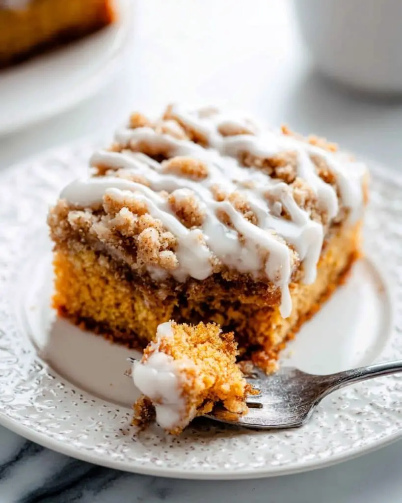 Pumpkin Crumb Coffee Cake with Spiced Pumpkin and Vanilla Icing Recipe