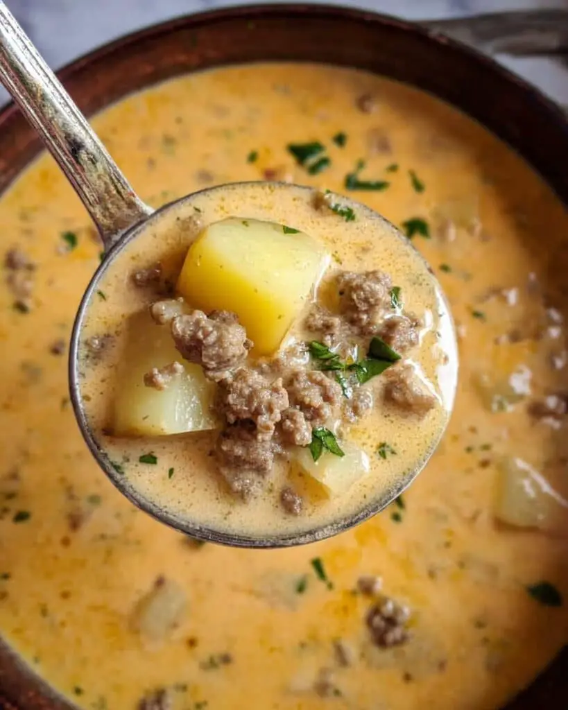 Cheesy Beef and Potato Soup Recipe