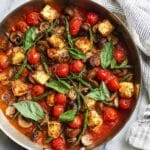 Baked Cherry Tomatoes, Feta, and Sausage with Green Beans over Pasta Recipe