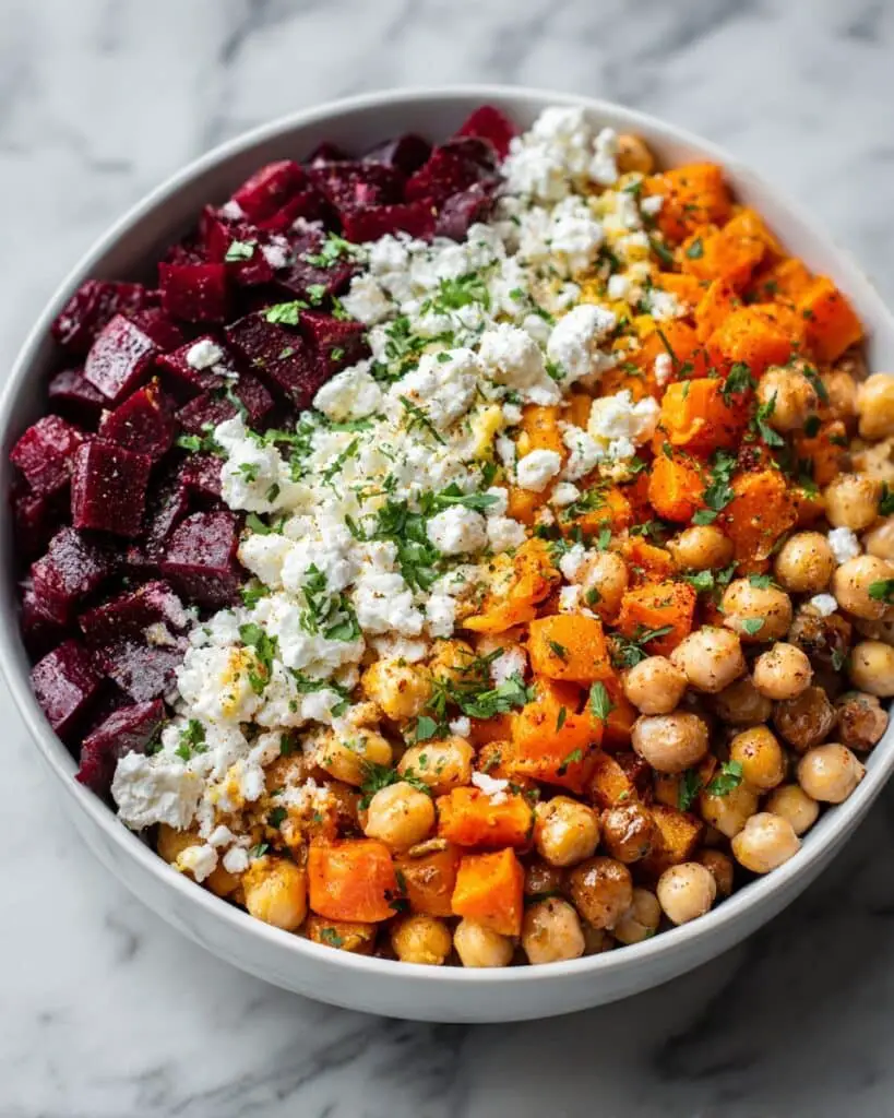 Chickpea, Beet & Feta Salad with Lemon-Garlic Vinaigrette Recipe