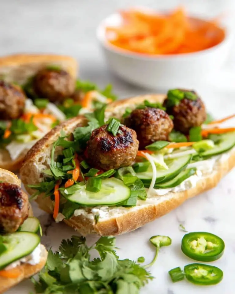Vietnamese Banh Mi Sandwiches with Crispy Meatballs and Pickled Vegetables Recipe