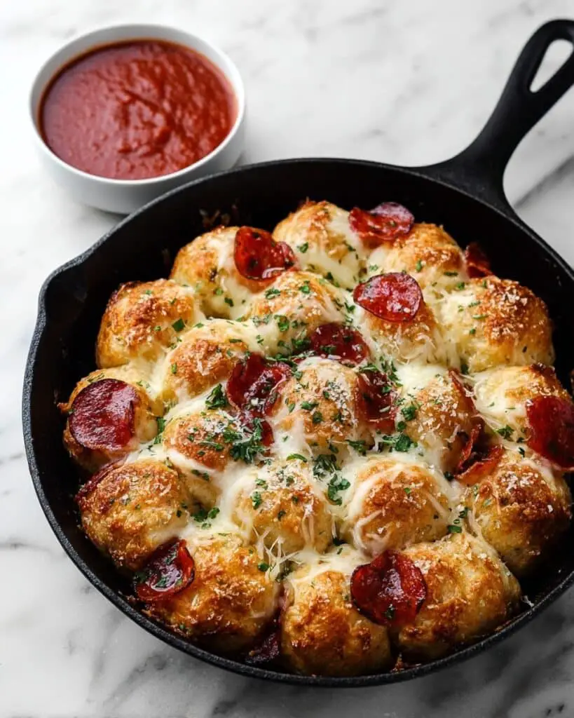Pizza Pull Apart Rolls with Cheese, Pepperoni, and Garlic Herb Butter Recipe