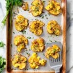 Crispy Roasted Smashed Potatoes with Fresh Herbs and Parmesan Recipe