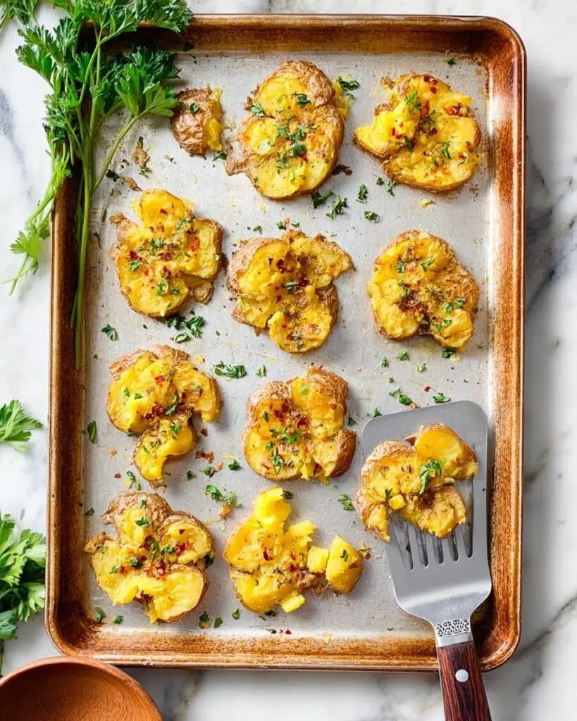 Crispy Roasted Smashed Potatoes with Fresh Herbs and Parmesan Recipe