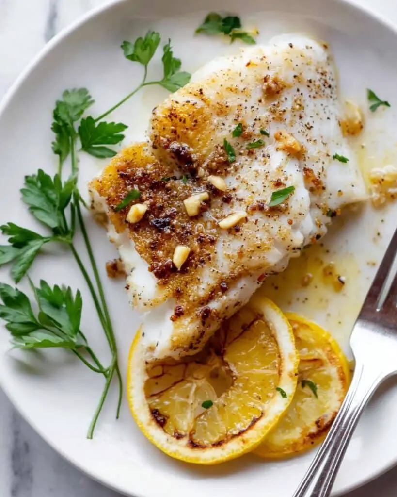 Pan Seared Chilean Sea Bass with Garlic Oregano Butter and Lemon Recipe