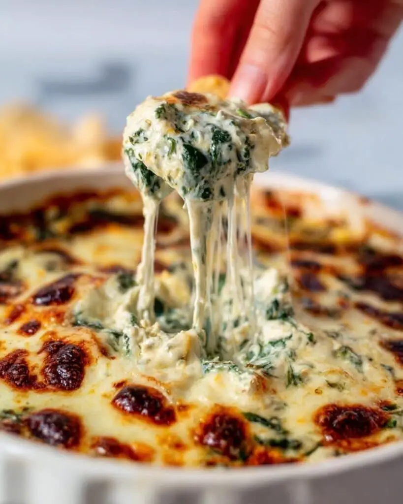 Hot & Cheesy Baked Spinach Artichoke Dip Recipe