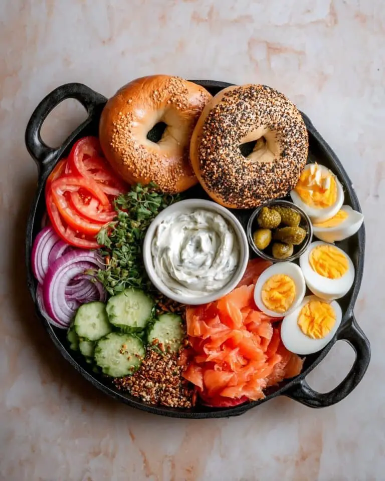 Bagel Brunch Board with Smoked Salmon, Cream Cheese, and Fresh Vegetables Recipe