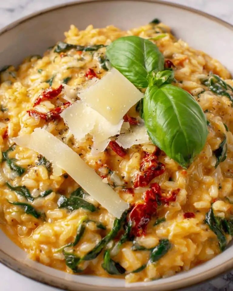 One Pot Creamy Spinach Sun-Dried Tomato Orzo Bake Recipe