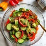 Cucumber and Pepper Salad with Sesame Ginger Dressing and Chili Onion Crunch Recipe