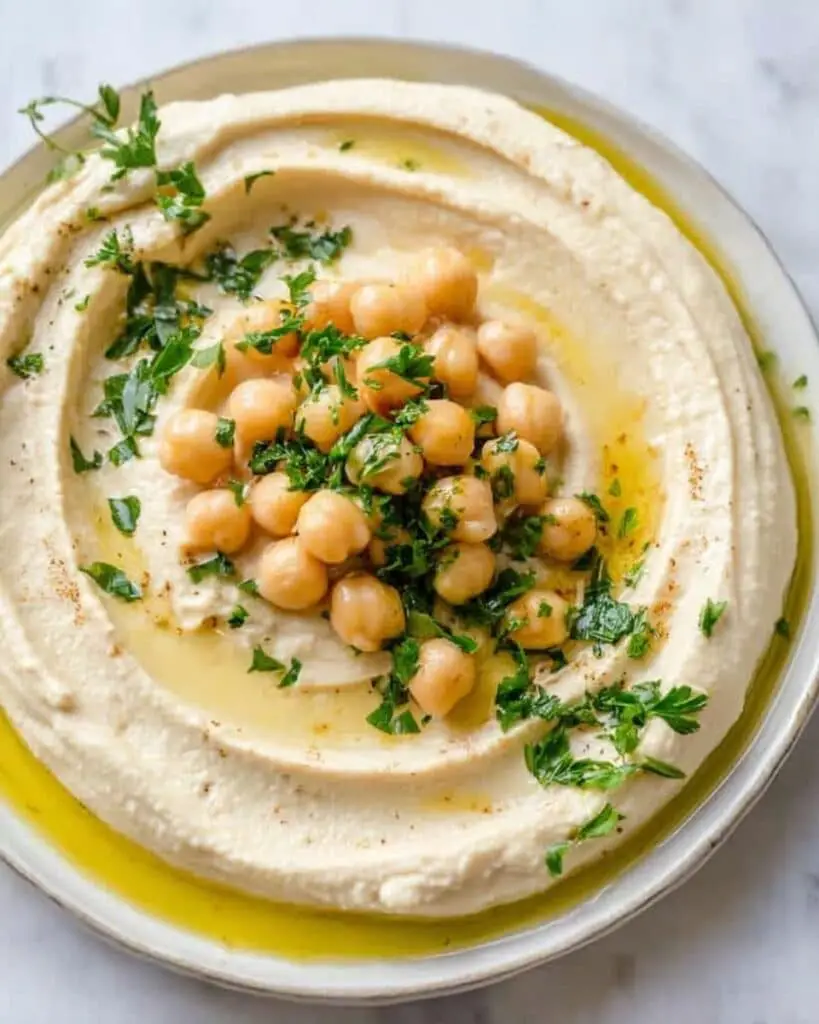 Creamy Homemade Hummus with Parsley and Olive Oil Recipe