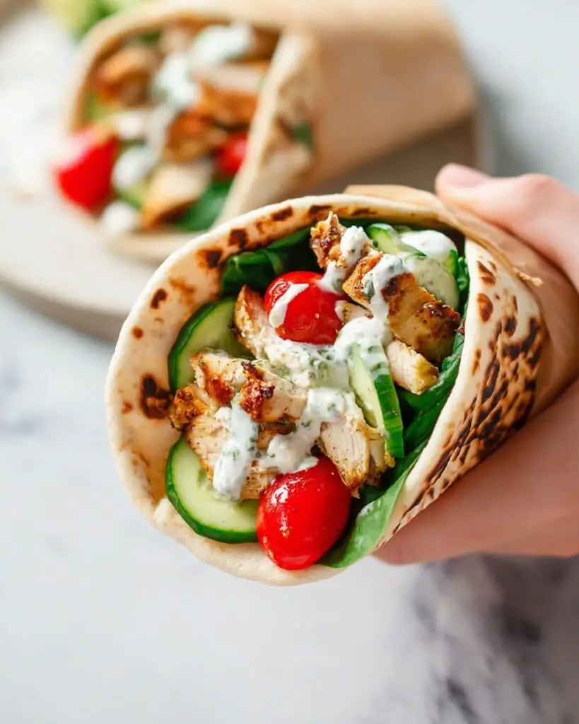 Baked Chicken Shawarma with Yogurt Sauce and Fresh Vegetables Recipe