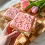 Pink Sugar Cookie Bars with Cream Cheese Icing and Valentine's Sprinkles Recipe