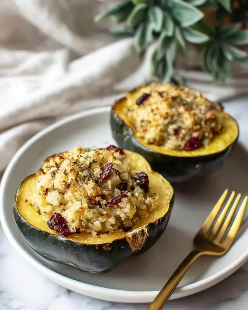 Stuffed Acorn Squash with Ground Turkey, Apple, and Cranberries Recipe