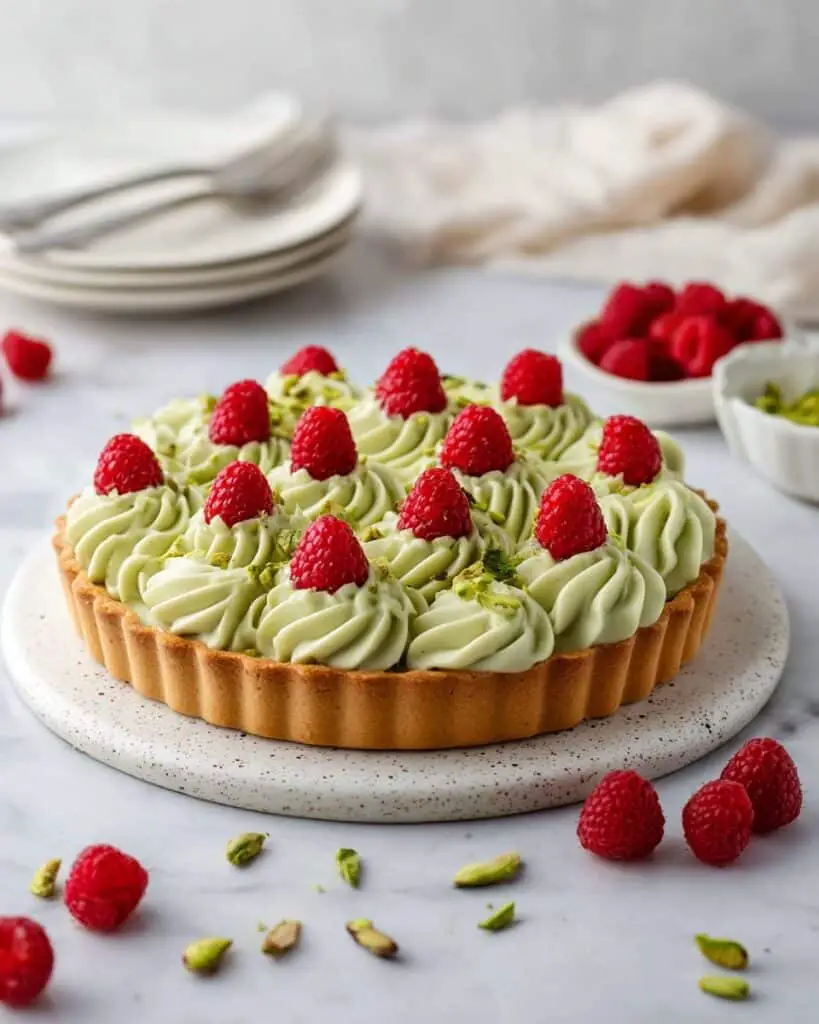 Raspberry & Pistachio Frangipane Tart with Whipped Pistachio Ganache Recipe