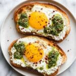 Pesto Eggs on Toast with Goat Cheese Recipe