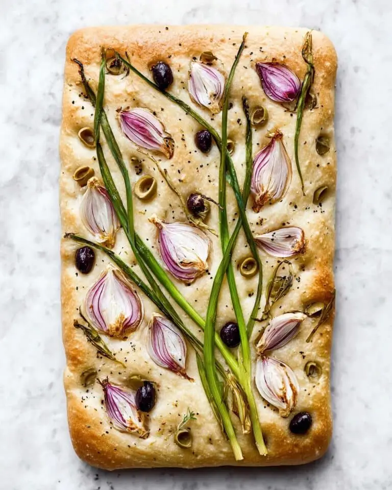 Decorated Focaccia Bread with Christmas Tree and Flower Designs Recipe