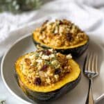 Stuffed Acorn Squash with Ground Turkey, Apple, Cranberries, and Cheese Recipe