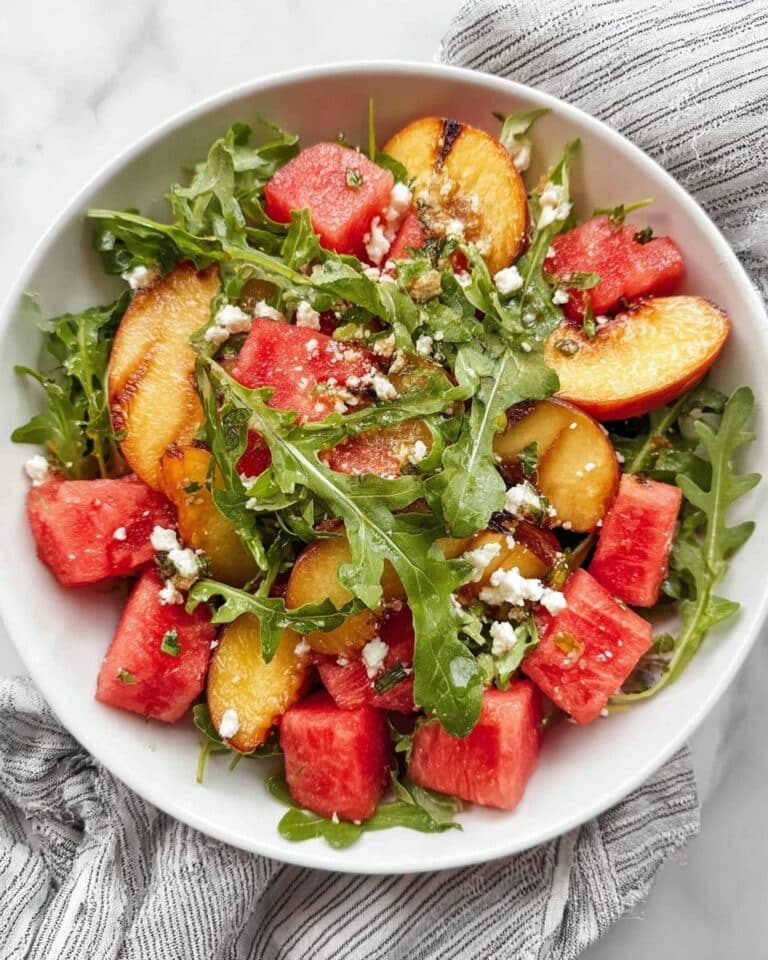 Watermelon Peach Salad with Feta and Arugula Recipe