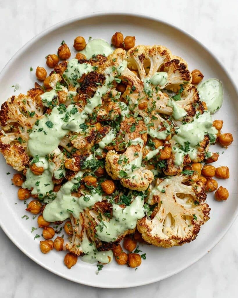Roasted Cauliflower and Chickpeas with Herby Tahini Recipe