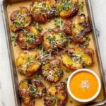 Garlic Parmesan Smashed Potatoes with Creamy Gochujang Sauce Recipe
