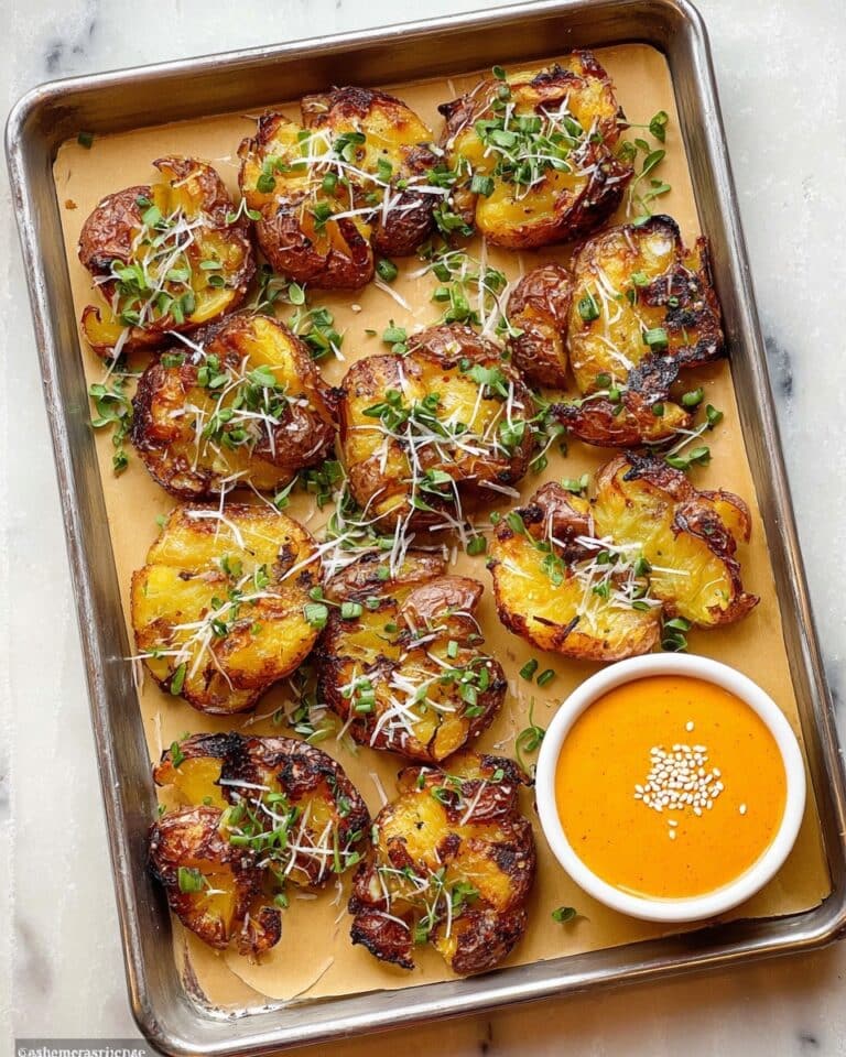 Garlic Parmesan Smashed Potatoes with Creamy Gochujang Sauce Recipe