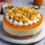 No-Bake Mango Cheesecake with Biscuit Base and Passion Fruit Topping Recipe