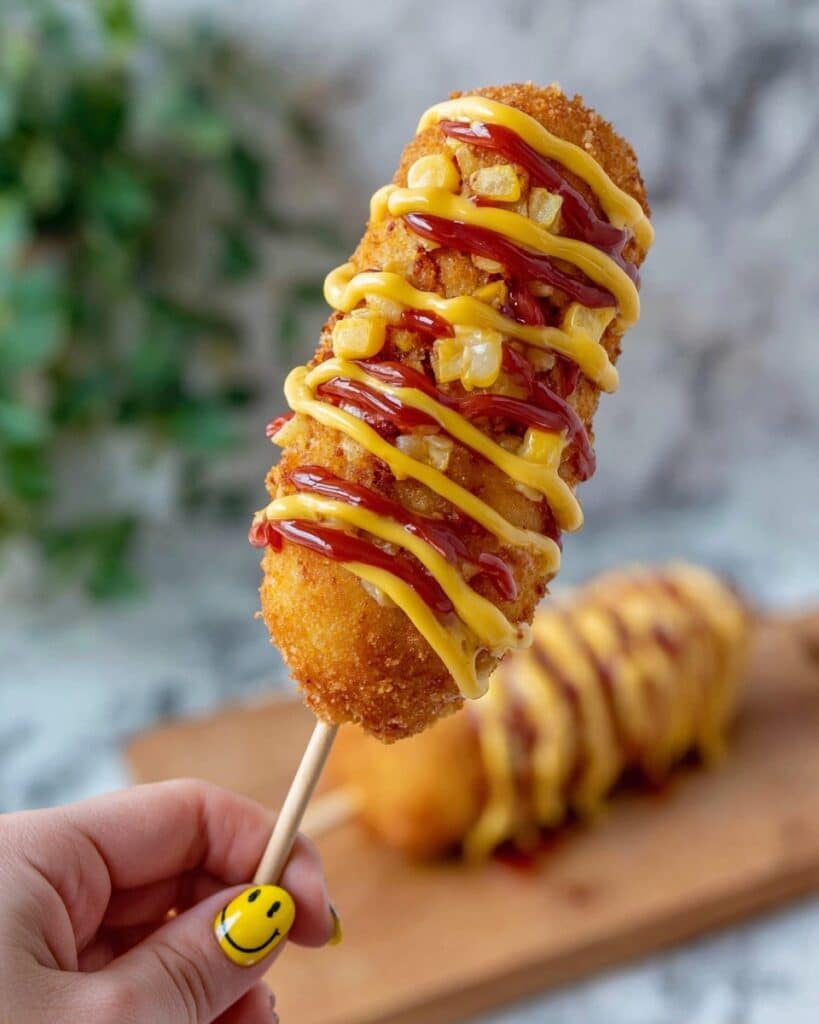 Korean Corn Dog (Gamja Hotdog) with Cheese and Potato Coating Recipe