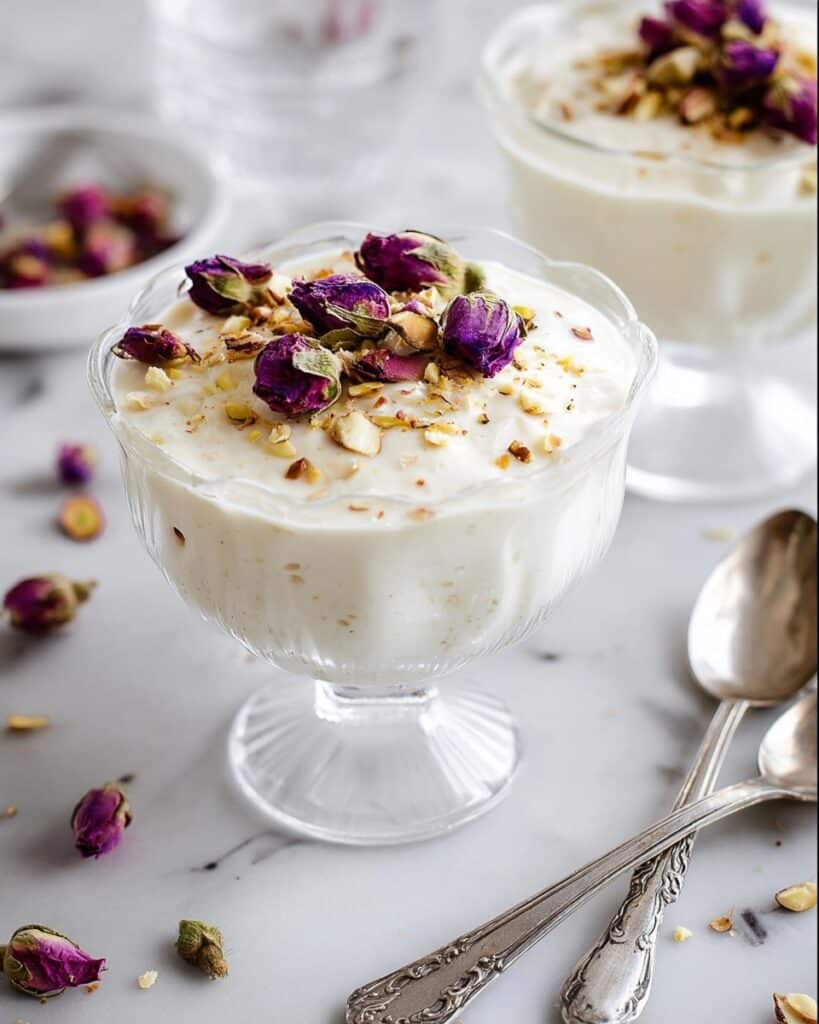Lebanese Rice Pudding (Riz Bi Haleeb) with Rose Water, Orange Blossom, and Nut Toppings Recipe