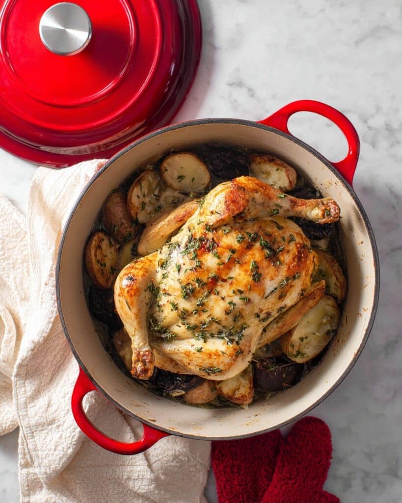 Garlic Herb Butter Roasted Chicken in a Dutch Oven Recipe
