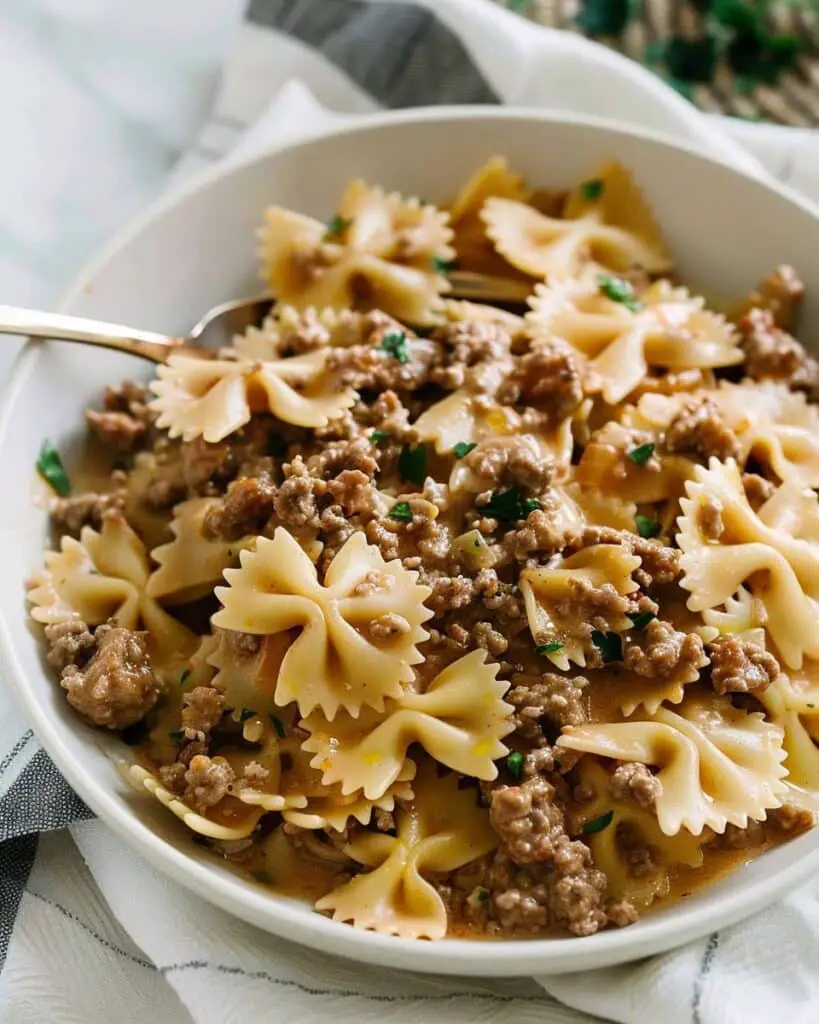 Creamy Ground Beef and Bowtie Pasta