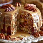 Apple Pecan Cake with Caramel Glaze
