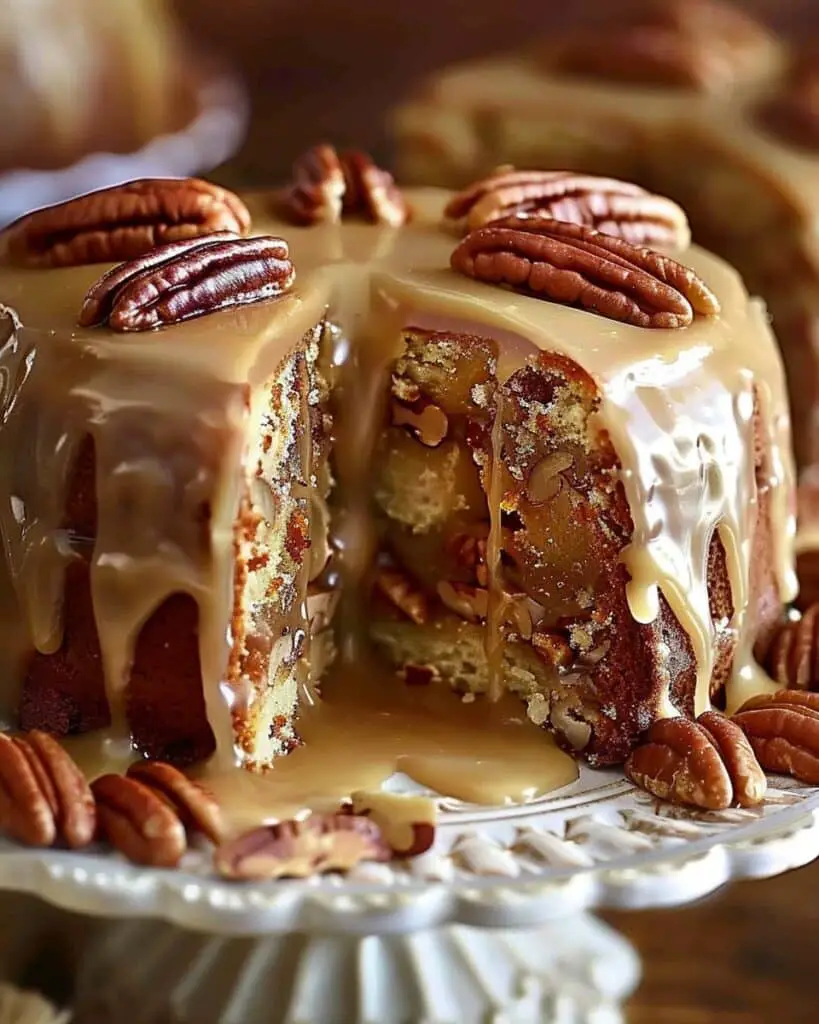 Apple Pecan Cake with Caramel Glaze