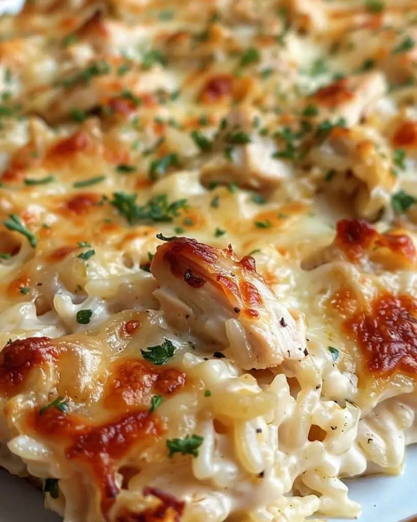 Dump-and-Bake Chicken Alfredo Rice Casserole
