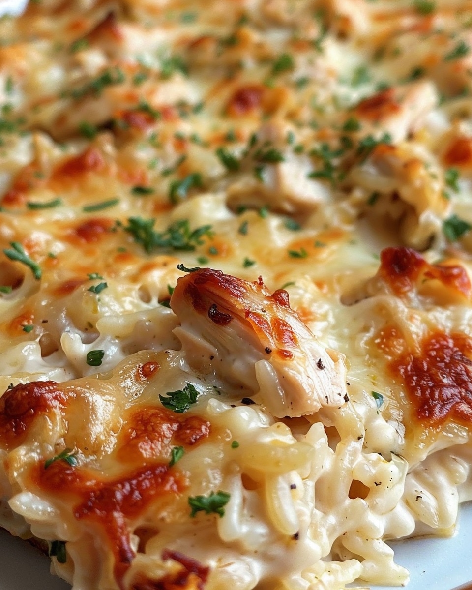 Dump-and-Bake Chicken Alfredo Rice Casserole