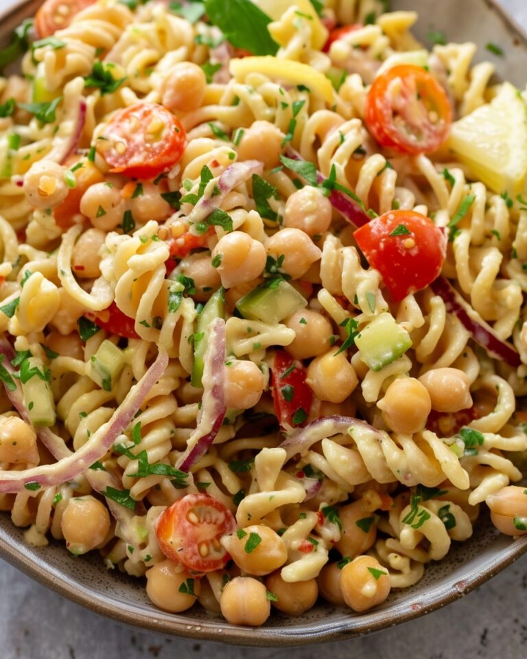 Chickpea Pasta Salad with Creamy Lemon Tahini Dressing