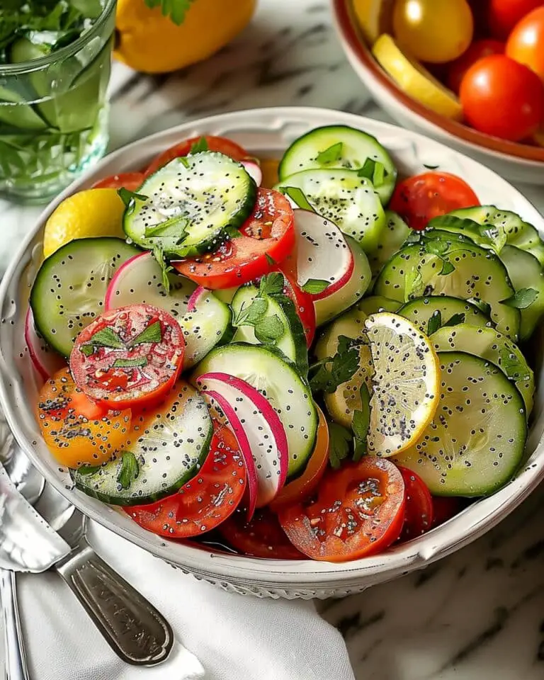 Cucumber Tomato Salad with Lemon Poppy Seed Dressing