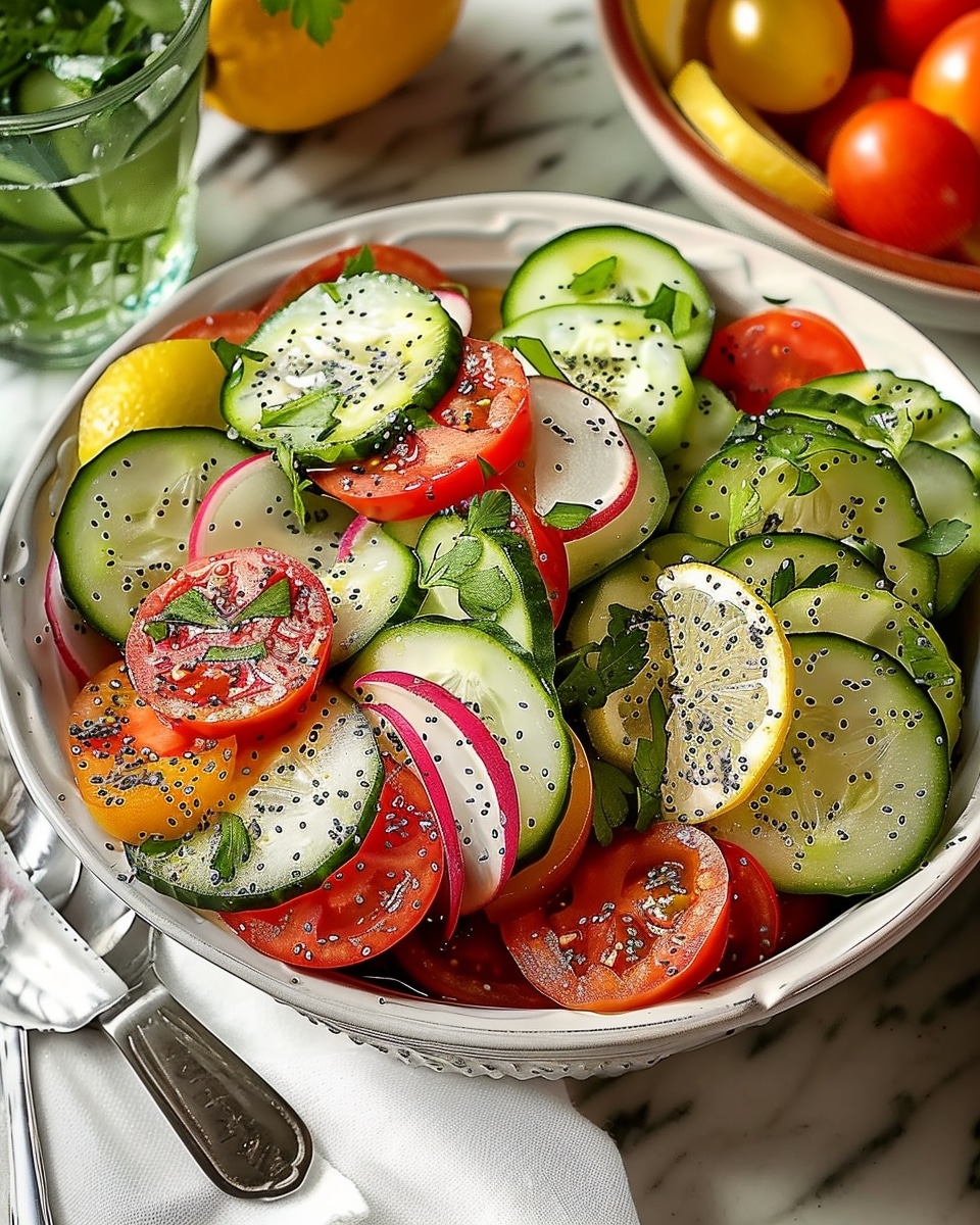 Cucumber Tomato Salad with Lemon Poppy Seed Dressing