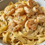 CREAMY SHRIMP FETTUCCINE PASTA WITH HOMEMADE ALFREDO SAUCE Recipe
