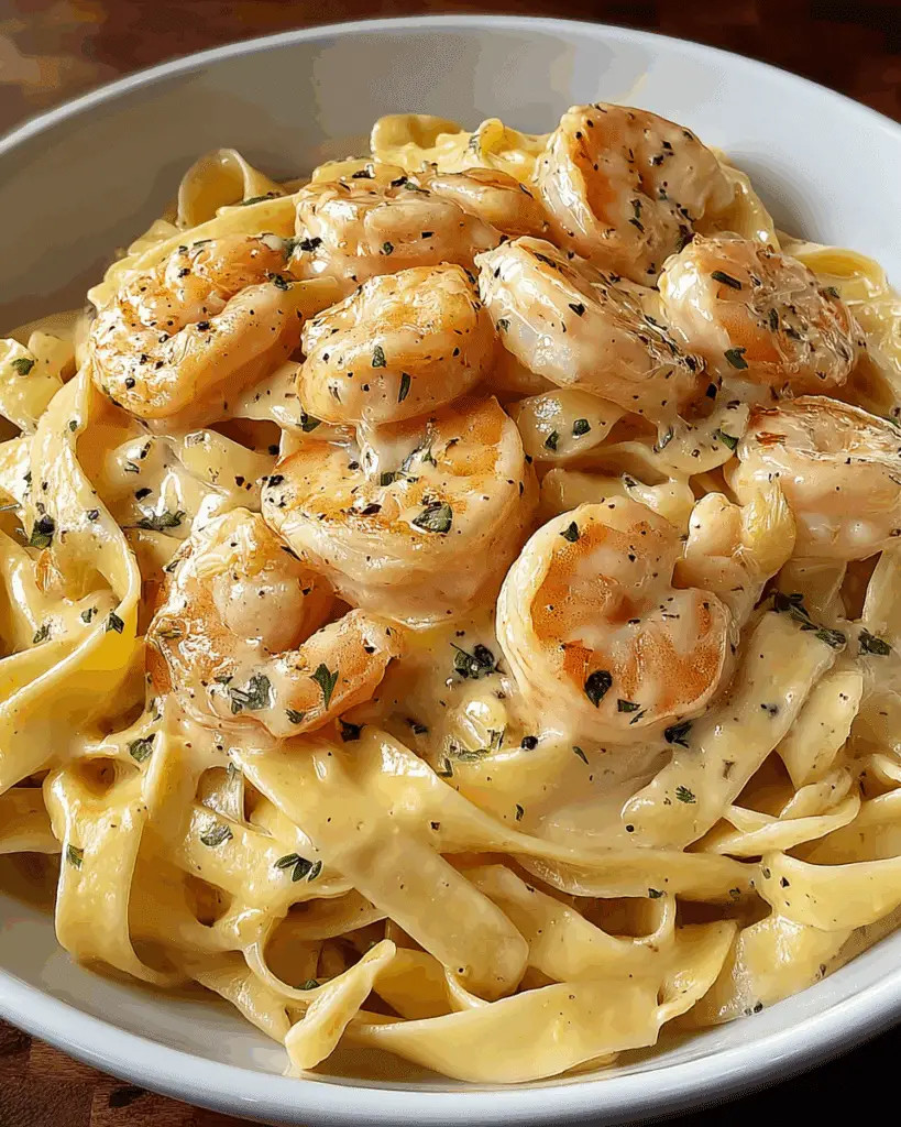 CREAMY SHRIMP FETTUCCINE PASTA WITH HOMEMADE ALFREDO SAUCE Recipe